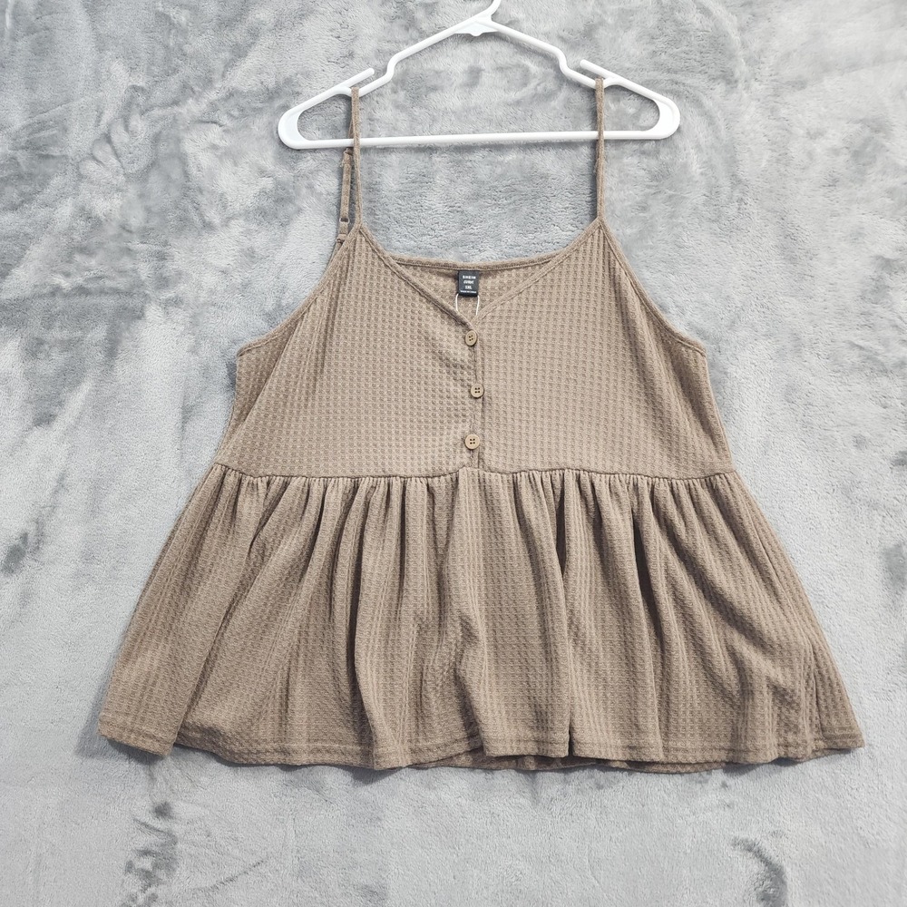 NEW SHEIN EZwear Top‎ Womens L Tan Waffle Knit Button Front Peplum Tank Camisole